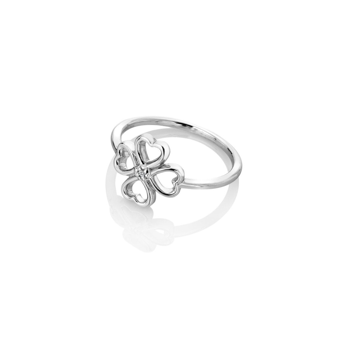 Anel Hot Diamonds Lucky in Love DR215 em prata banhado a ródio com diamante