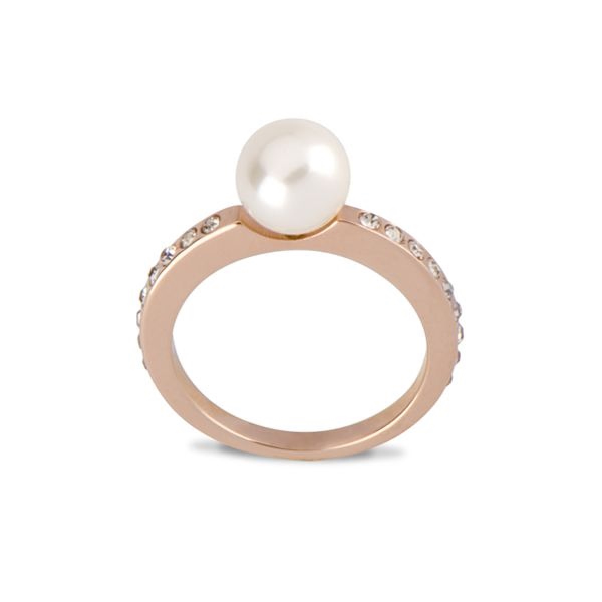 Anel One Jewels Barcelona OJBRS03 em aço dourado rosa com pérola e zircões