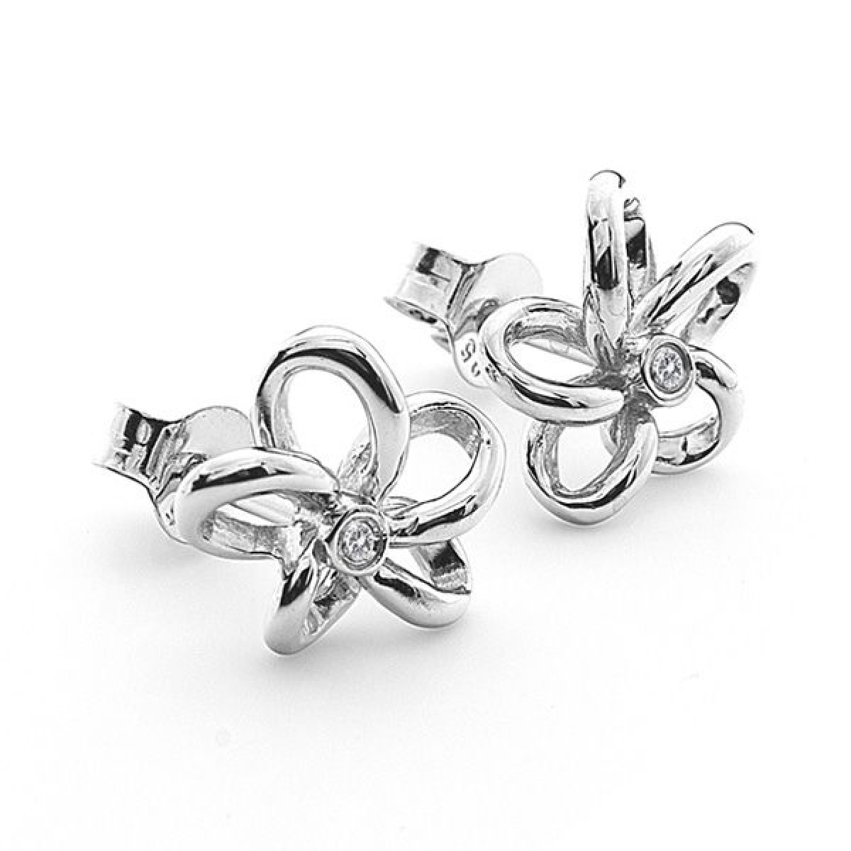 Brincos Hot Diamonds Paradise Open Petal DE248 em prata banhados a ródio com 2 diamantes.