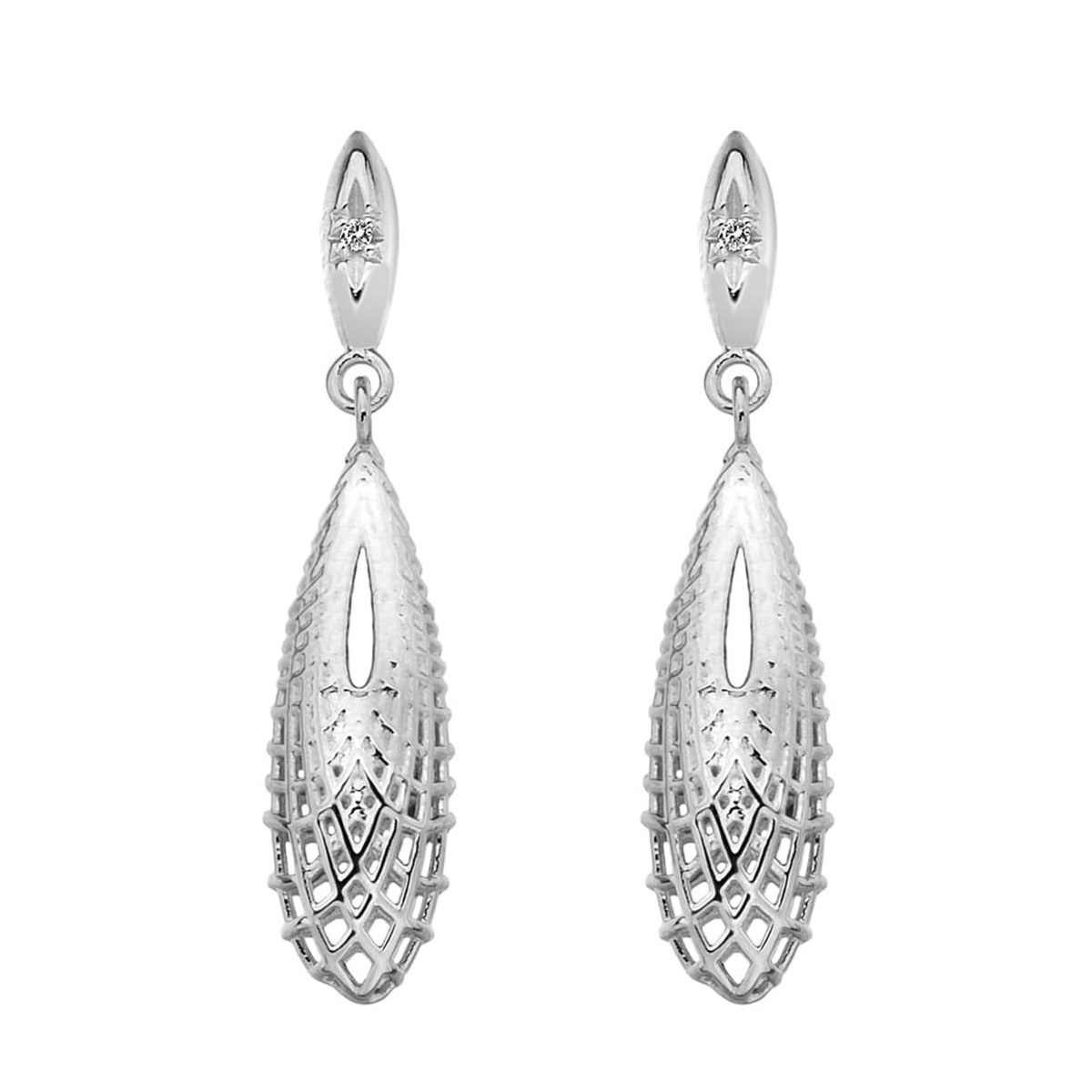 Brincos Hot Diamonds Quest Filigree Teardrop DE655 em prata banhados a ródio com 2 diamantes