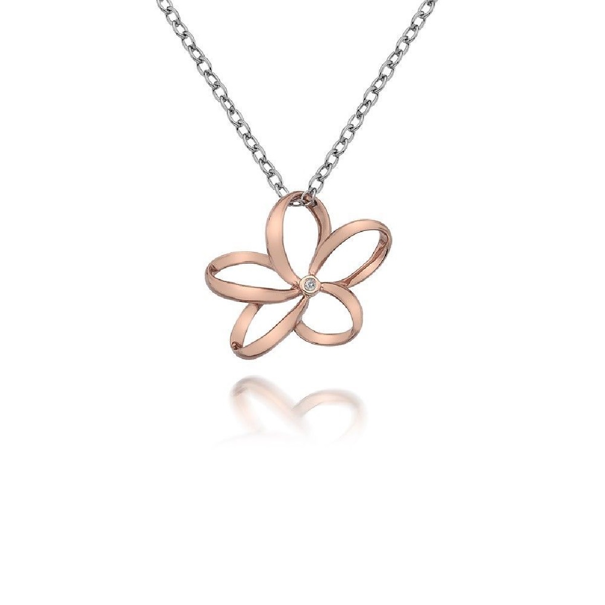 Colar Hot Diamonds Paradise Open Petal DP612 em prata banhada a ródio e ouro rosa com 1 diamante.