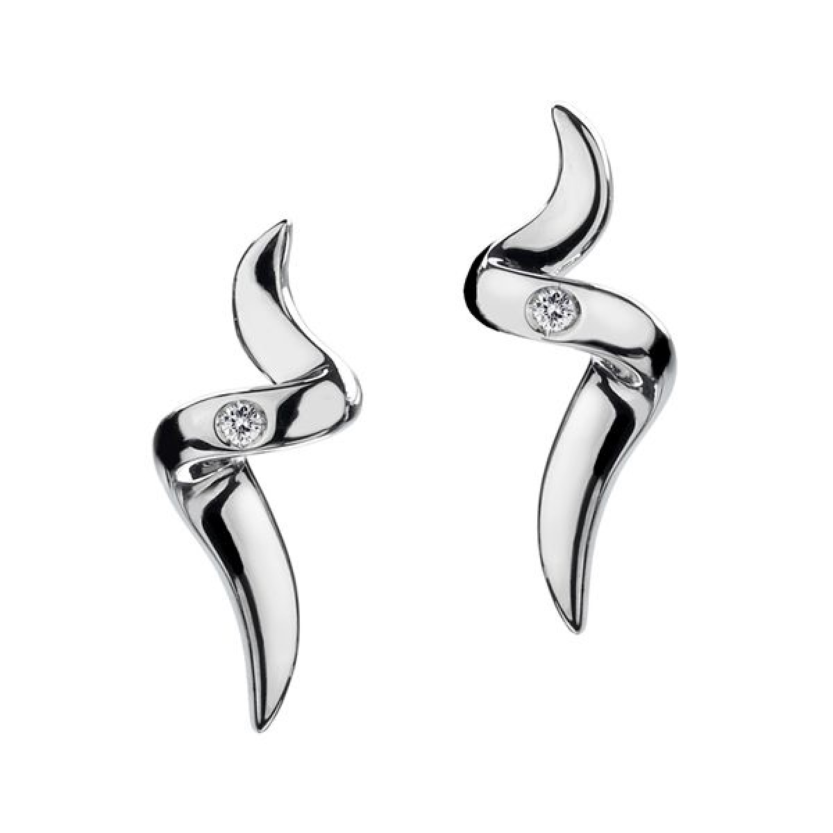 Brincos Hot Diamonds DE221 em prata banhados a ródio com 2 diamantes incolores.