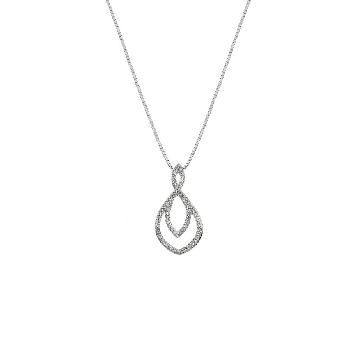 Colar Hot Diamonds Harmony DP733 em prata banhado a ródio com topázios brancos e um diamante incolor.